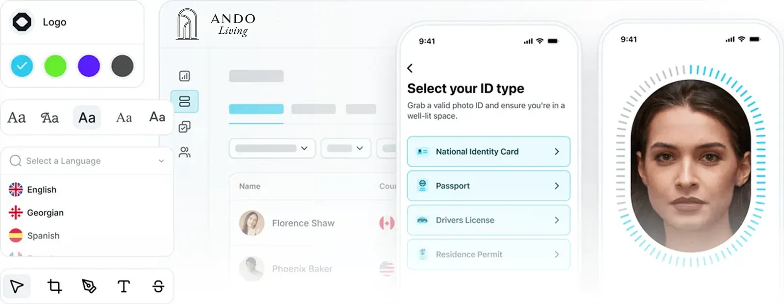 Illustrative white-label guest verification configuration and branded mobile flow